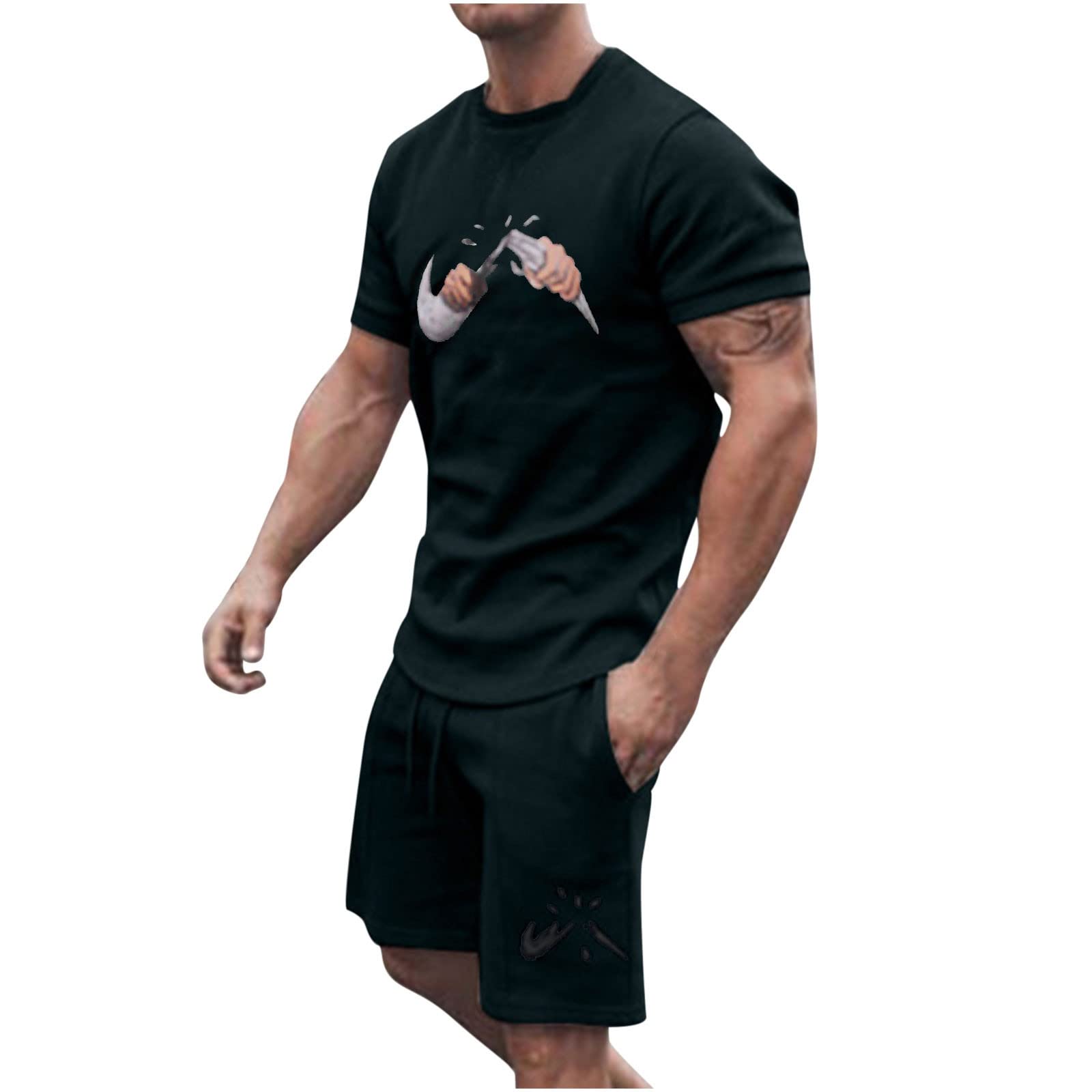 **Men's 2-Piece Athletic Tracksuit Set - Muscle Fit Workout Shirt & Shorts for Running, Gym, and Summer Casual Wear | Breathable Crew Neck Sport Outfit**    *(Perfect for workouts, jogging, gym sessions, or casual summer outings.)*
