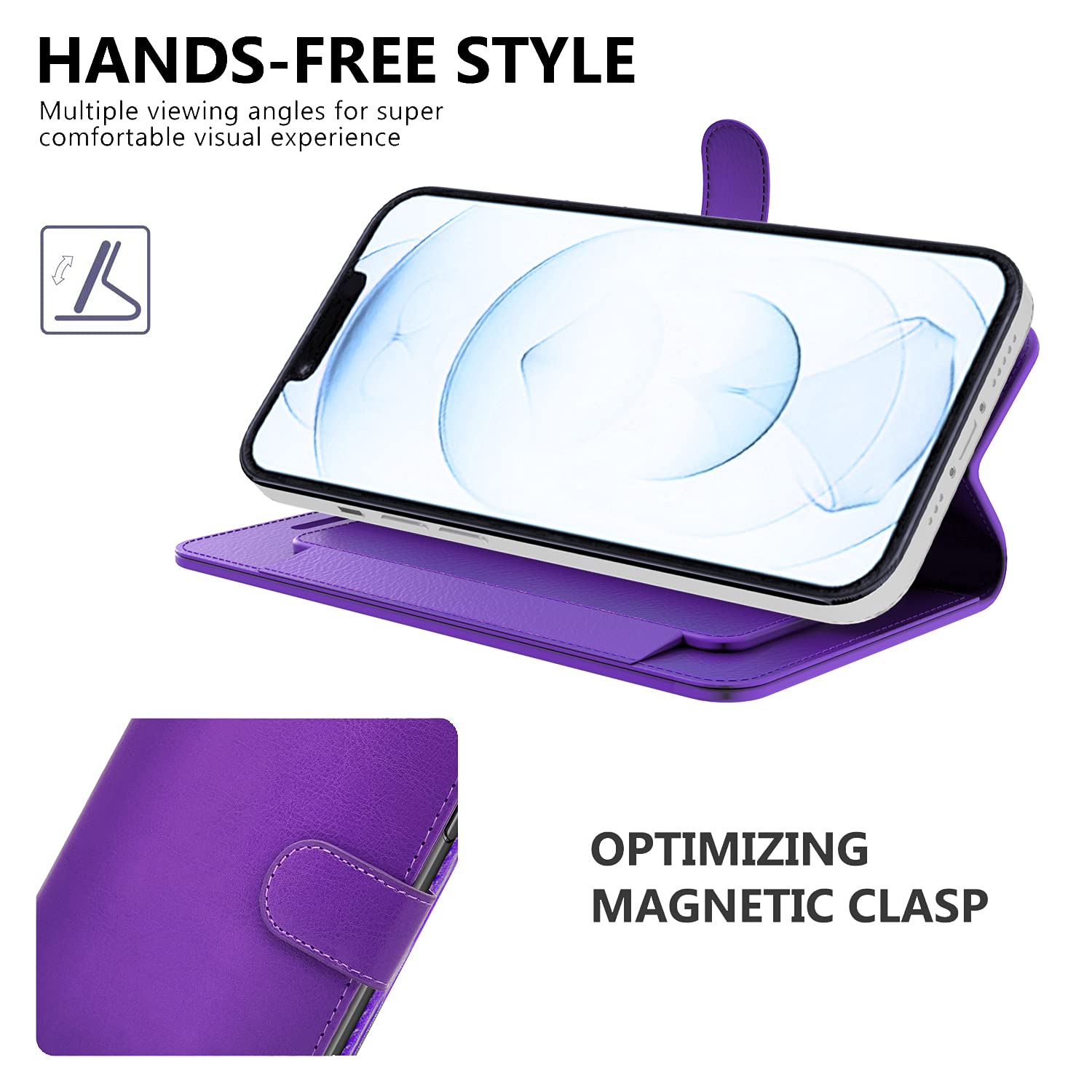 Premium RFID Blocking PU Leather Flip Folio Wallet Case for Apple iPhone 13 Pro Max - Purple | Stand Function & Card Slots | Perfect for Travel, Work & Daily Protection