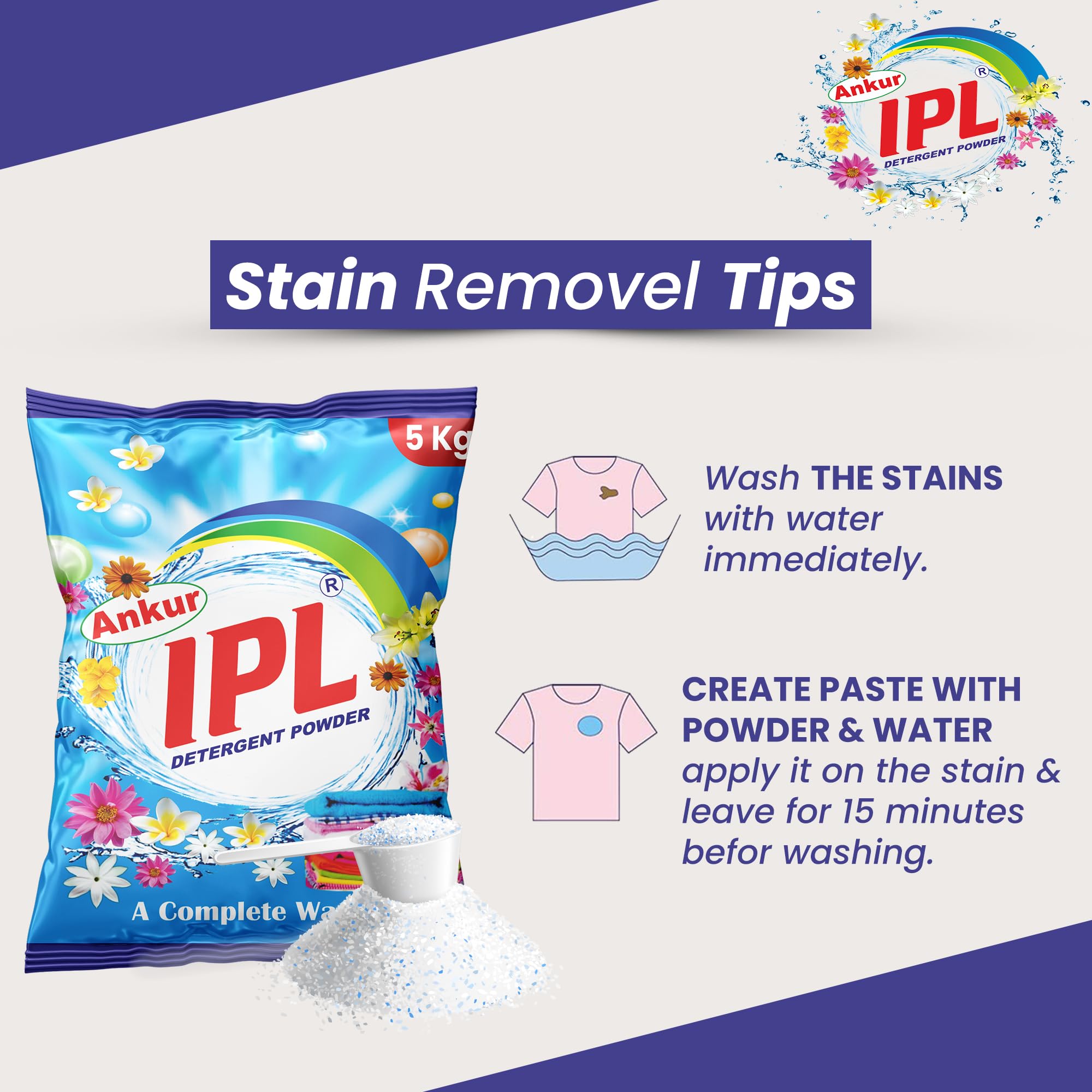 Ankur IPL Detergent Powder 5kg - Lemon & Bleach Laundry Detergent for Tough Stain Removal | Fast Dissolving, Works in All Washing Machines & Hand Wash | Perfect for Everyday Laundry, Baby Clothes & Heavy-Duty Cleaning
