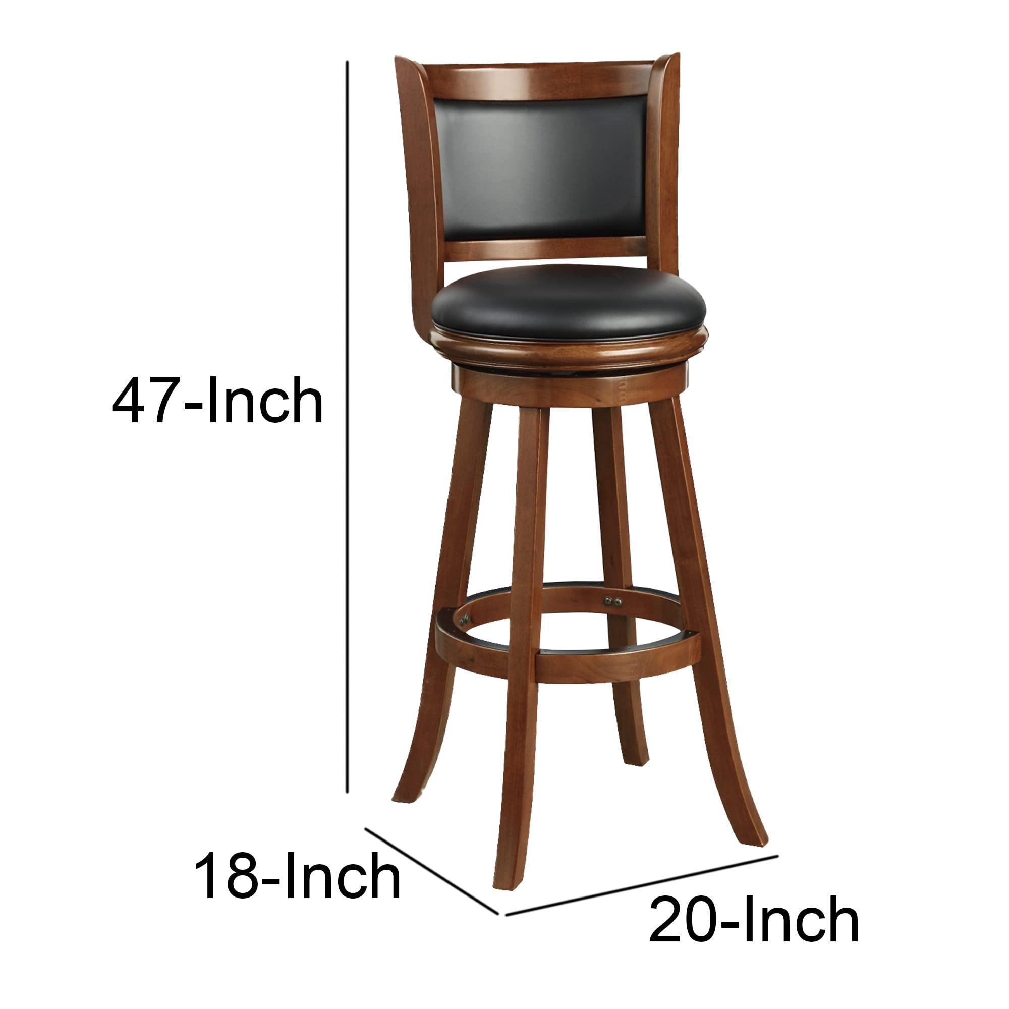 Benjara BM274343 34 Inch Extra Tall Swivel Bar Stool - Wood Frame with Faux Leather Upholstery in Cherry Brown - Perfect for Kitchen Islands, Home Bars & Dining Counter Height Tables