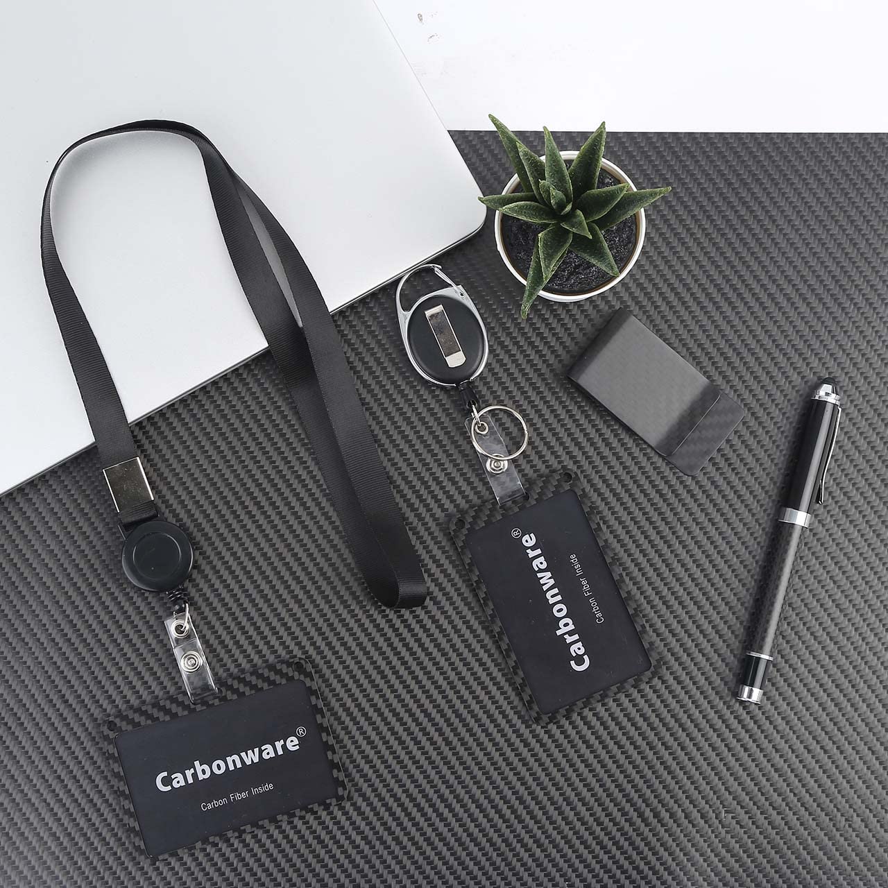 Premium Carbon Fiber ID & IC Badge Holder - Vertical & Horizontal Style for Bank, Security, Office Access Cards - Holds 2 Cards with Side Insert - Ideal for Workplace, Corporate Security & Business Professionals (10-Pack)