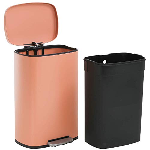 13 Gallon Stainless Steel Trash Can with Soft Close Lid & Removable Inner Bucket - Step Pedal Kitchen Garbage Bin for Office, Bedroom, Bathroom - Pink (Ideal for Home, Office & Commercial Spaces)