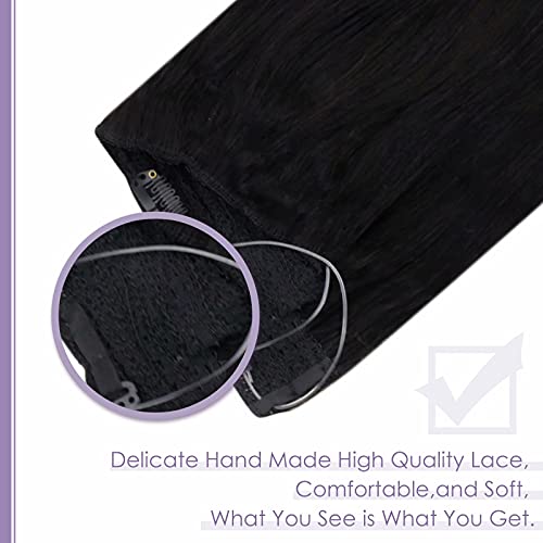 Premium Fish Line Halo Hair Extensions with Invisible Clips - Seamless 100% Human Hair Extensions for Length & Volume - Perfect for Weddings, Parties & Daily Styling