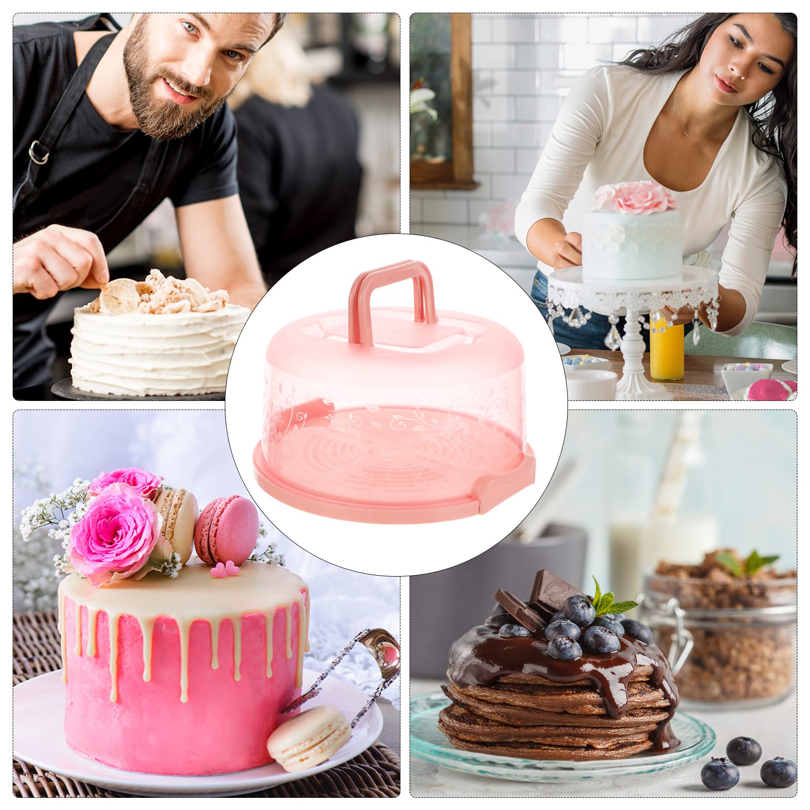 Amosfun 8-Inch Plastic Cake Storage Container with Lid & Handle - Portable PP Cake Box for Birthday, Wedding & Party Desserts - Perfect for Baking, Transporting & Storing Cakes