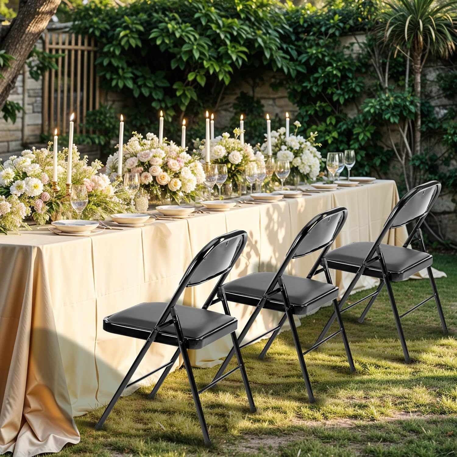 2 Pack Folding Chairs with Padded Leather Cushion Seats & Sturdy Metal Frame - Comfortable Foldable Portable Chairs for Indoor Outdoor Use - Perfect for Parties, Weddings, Camping, Picnics and Events