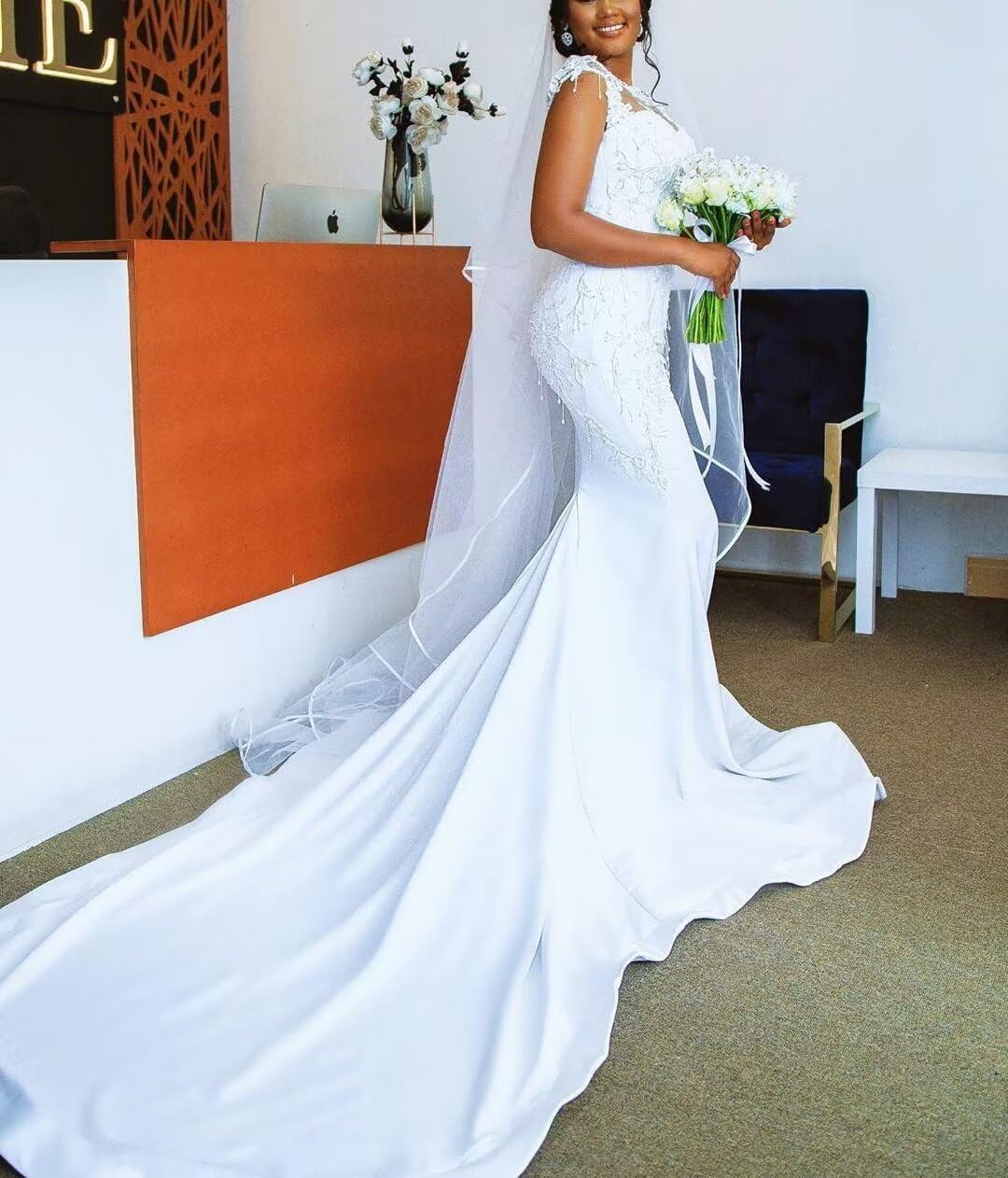 Elegant Satin Mermaid Wedding Dress with Lace Applique - Long Ball Gown for Brides, Prom, Evening Gala & Formal Occasions
