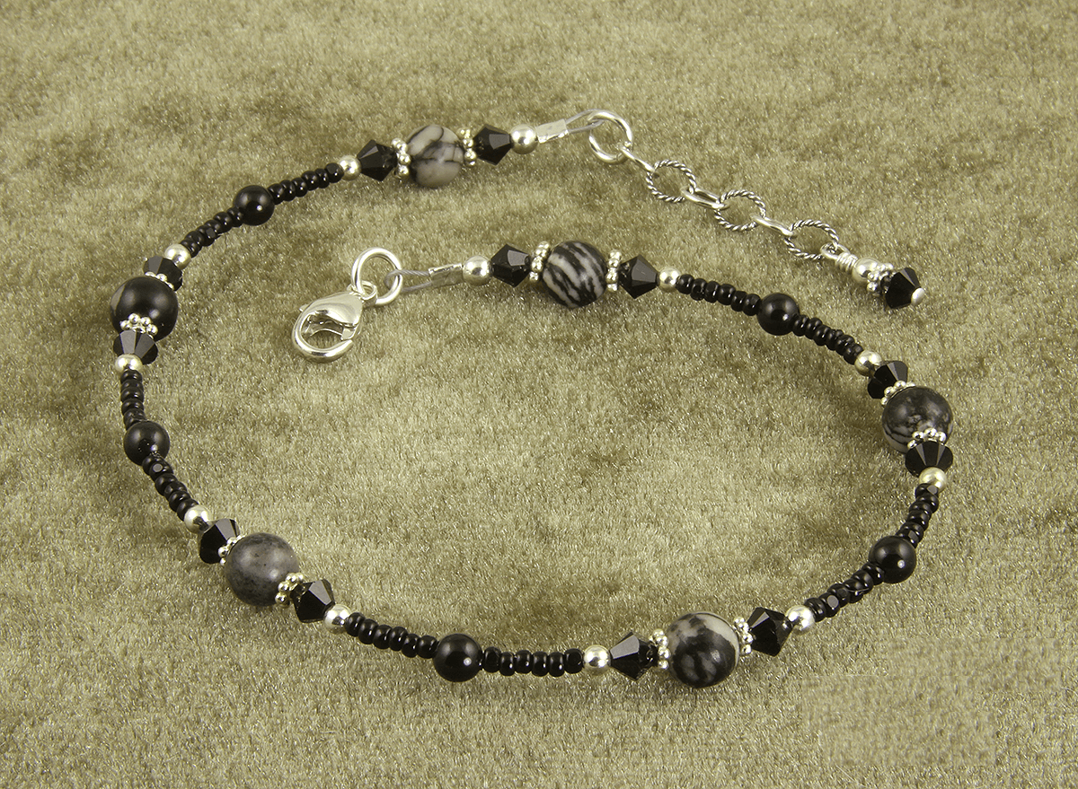 Black Silk Stone Gemstone Anklet Bracelet for Women - Elegant Adjustable Ankle Chain for Boho Style, Beach, Yoga & Everyday Wear