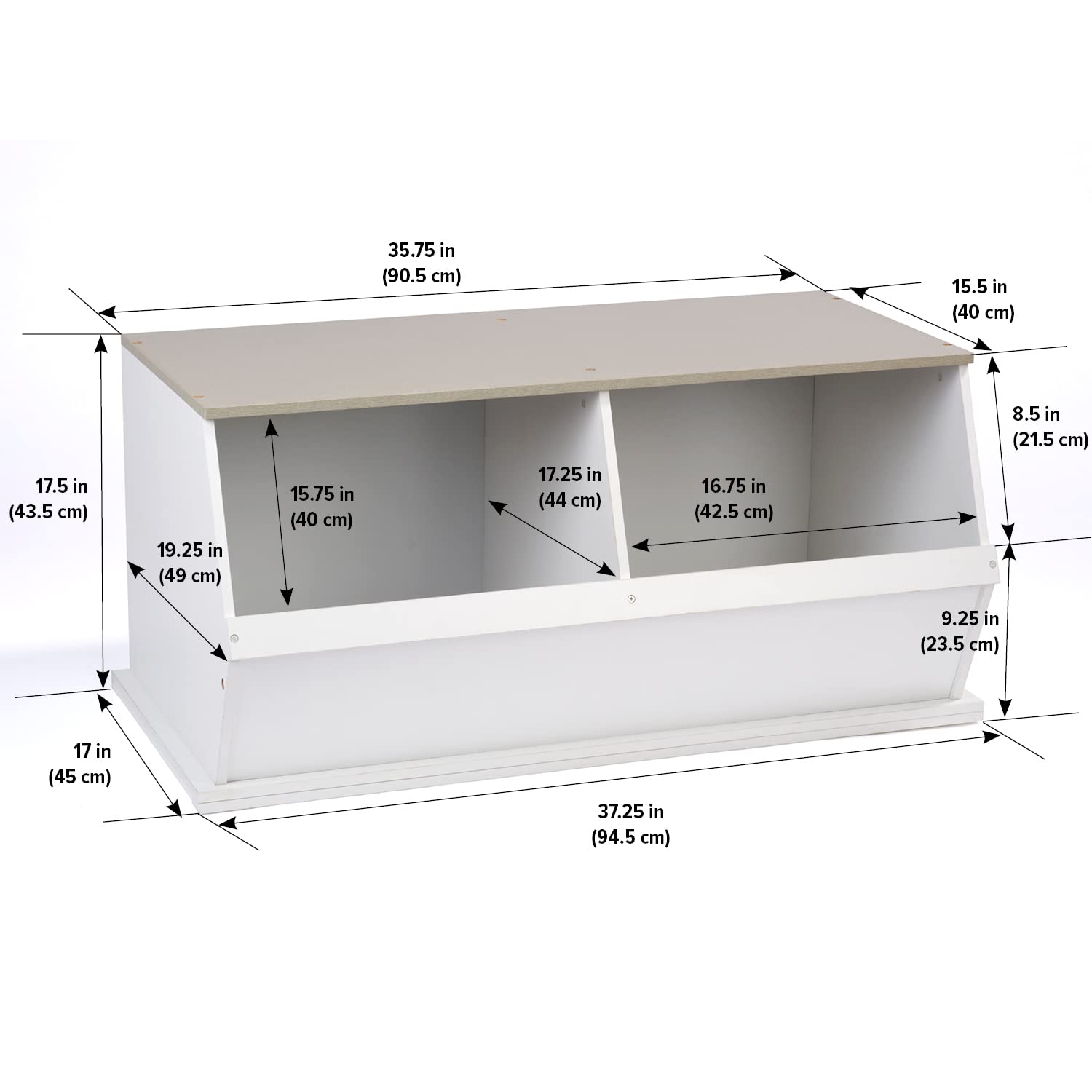 Badger Basket Two Bin Stackable Toy Storage Organizer - White/Gray Woodgrain for Kids Room, Nursery & Playroom Organization