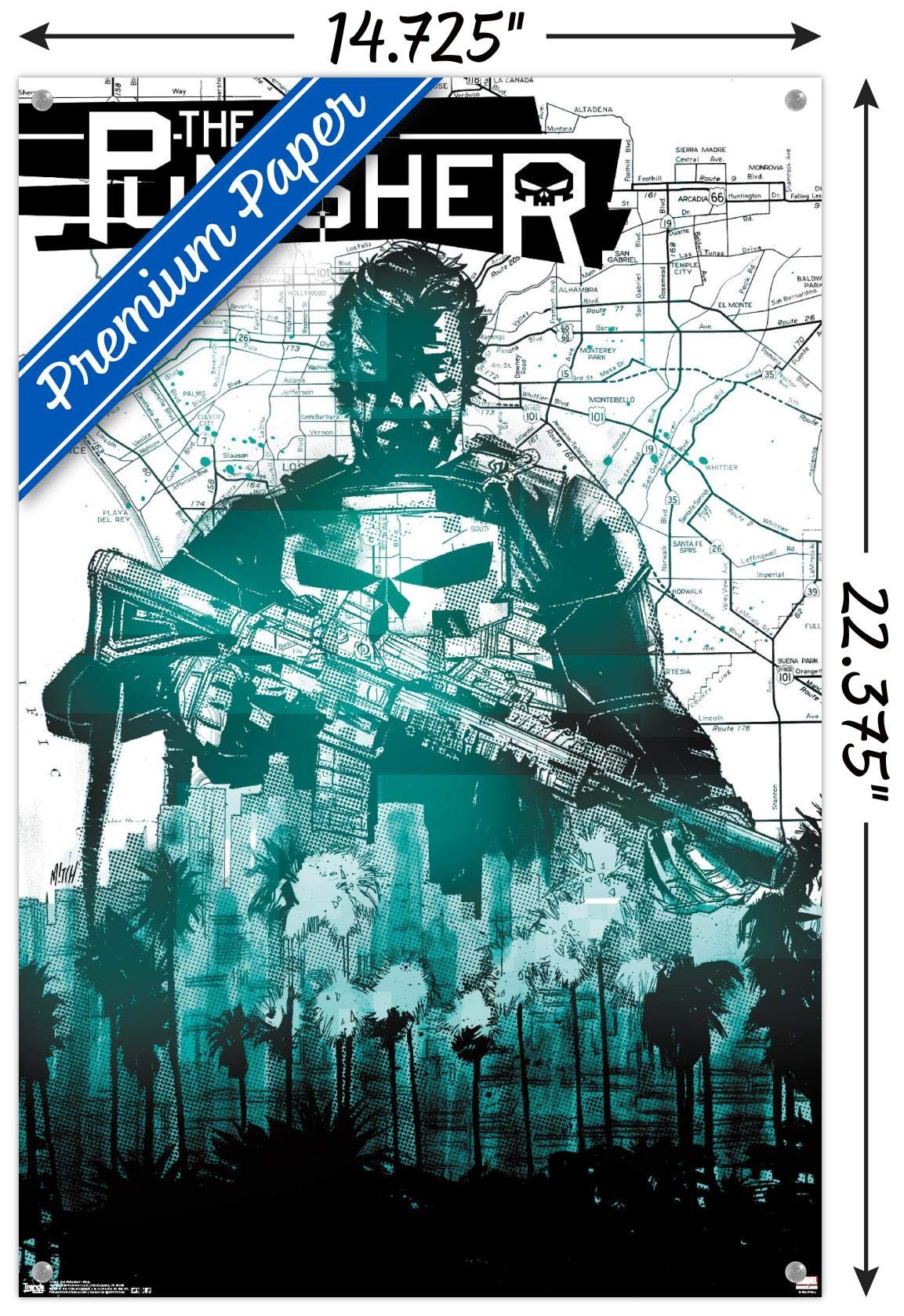Marvel Comics The Punisher Map Wall Poster with Push Pins - Perfect for Comic Fans, Home Decor & Office Organization
