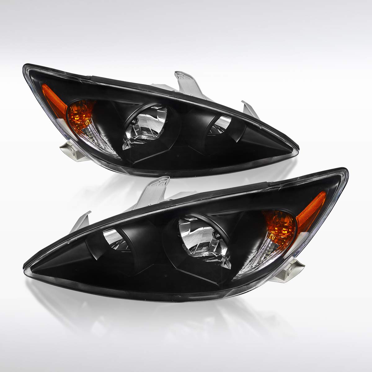 AUTOZENSATION Black Headlights Pair Compatible with 2002-2004 Toyota Camry - Left & Right Replacement Lamps for Night Driving & Foggy Conditions