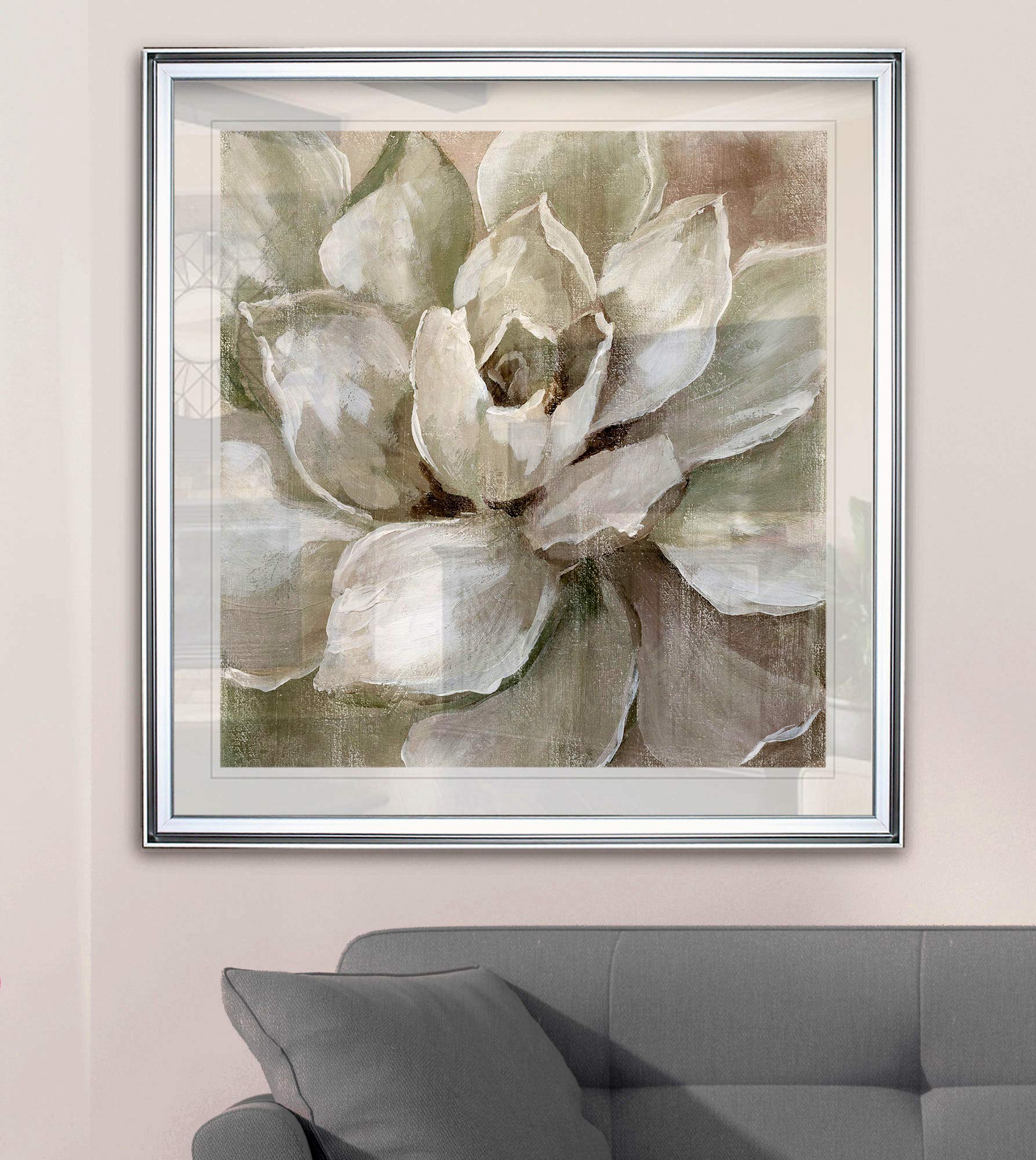 Hazy Summer Succulent White Plant Wall Art - Framed Canvas Giclee Print - Modern Home Decor Painting for Living Room, Bedroom & Office