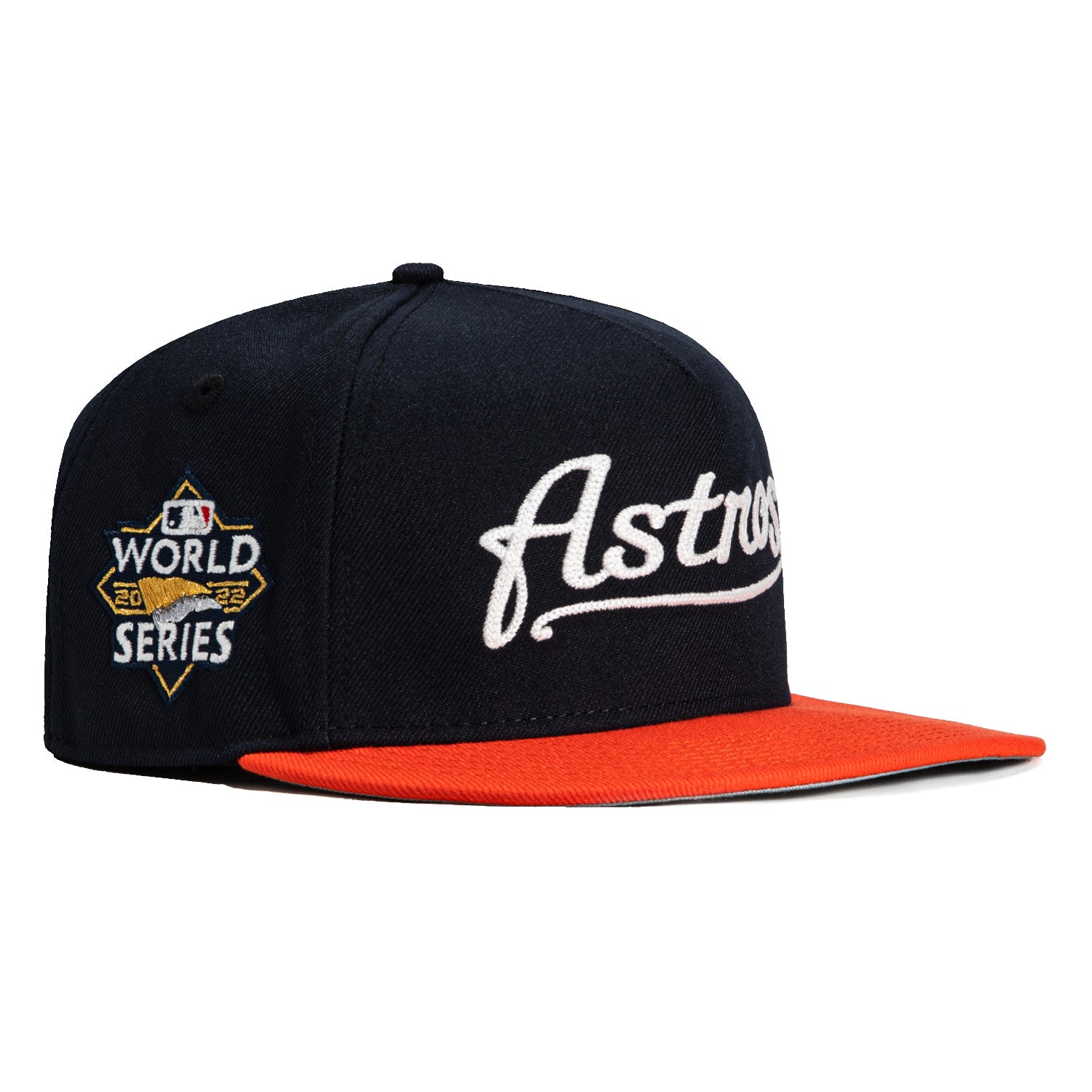 New Era 59Fifty A-Frame Glow Chain Stitch Houston Astros 2022 World Series Patch Baseball Cap - Navy & Orange - Official MLB Licensed Hat for Fans & Collectors - Perfect for Games, Tailgating & Sports Events