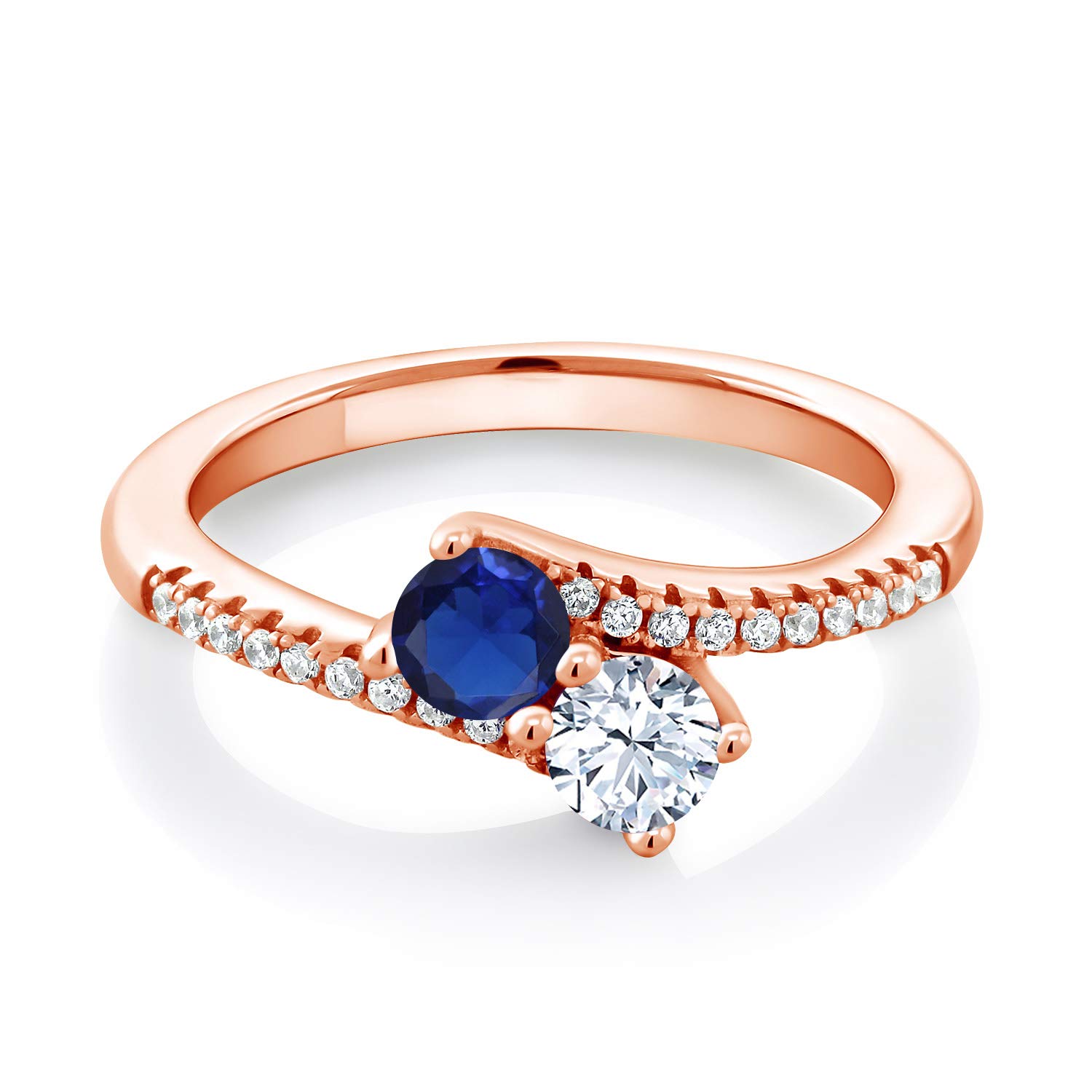 0.49 Ct Round Blue Lab-Created Sapphire 18K Rose Gold Plated Silver Bypass Ring for Women | Gem Stone King | Elegant Gift for Anniversary, Engagement & Special Occasions