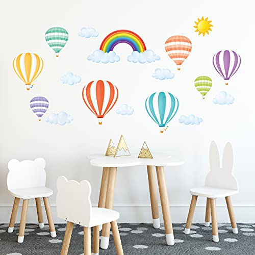 DECOWALL DWT-1801 Rainbow & Hot Air Balloon Peel and Stick Wall Decals - Removable Nursery Decor for Kids Bedroom, Living Room | Perfect for Baby Rooms, Playrooms & Birthday Party Decorations