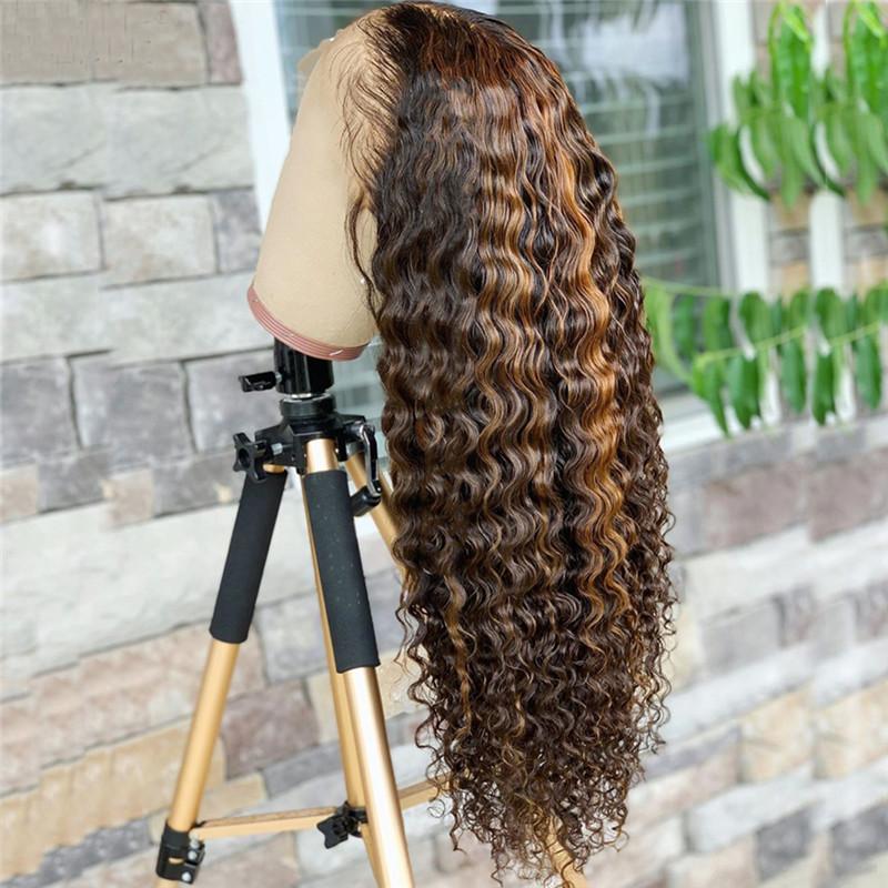 Eullair #4/27 Balayage Highlight Brown Curly Human Hair Wig for Dark Skin | 12-30 Inch | Natural Looking Wavy Curls for Everyday Wear, Cosplay & Special Occasions