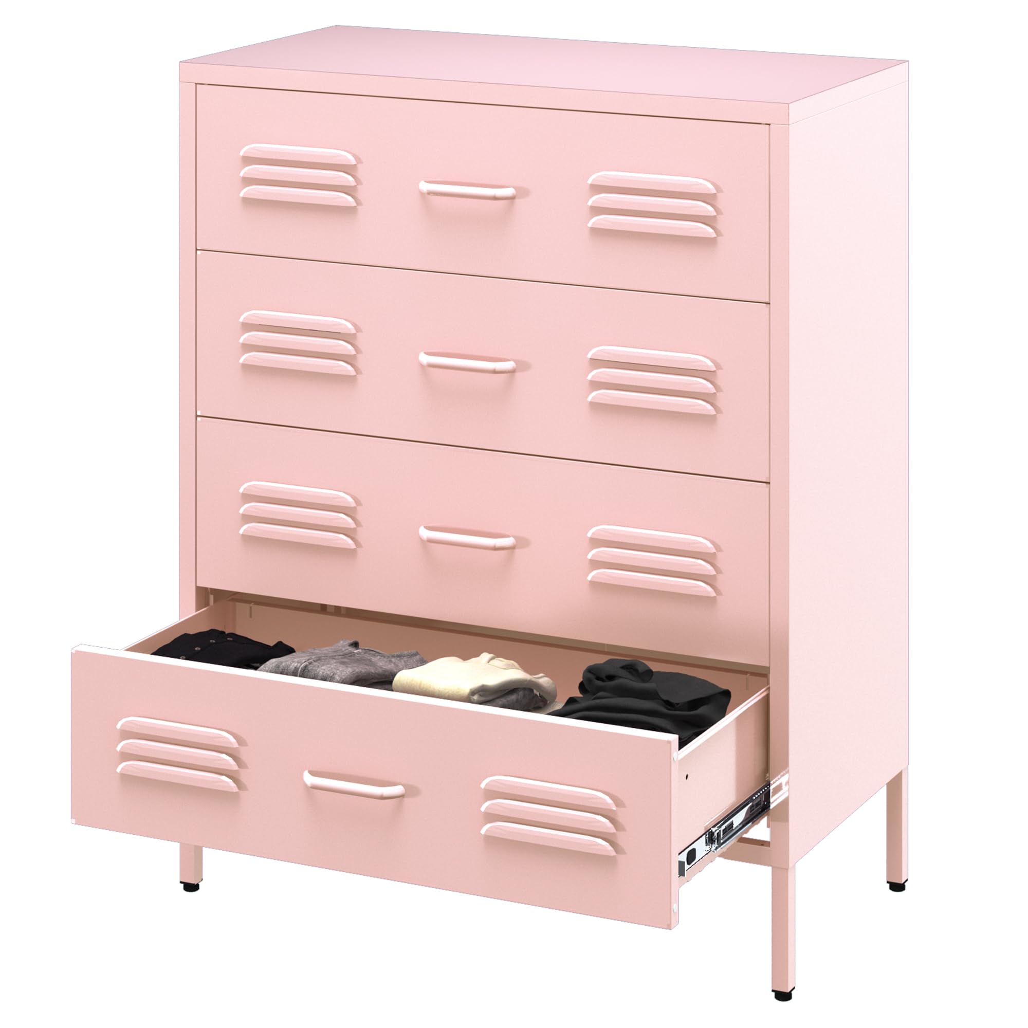 Pink Metal Dresser with 4 Drawers - Storage Cabinet for Bedroom & Office
