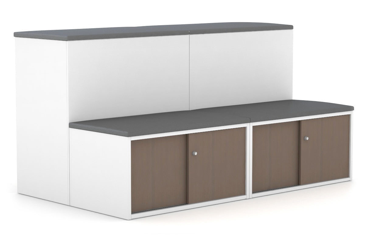 Professional Medical Sliding 4-Door Credenza with Low Profile Design & Seat Cushion - White Handle - Perfect for Hospitals, Clinics & Healthcare Facilities