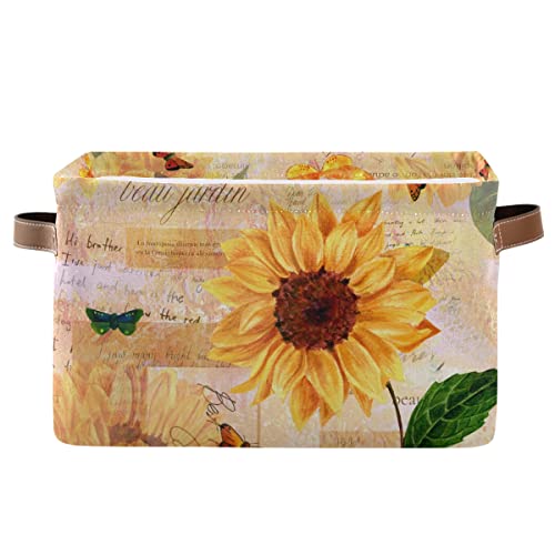 Sunflower Butterfly Rectangular Storage Bin Basket with Handles - Kids Toy Organizer, Laundry Hamper, Pet Supplies Storage for Bedroom, Closet & Nursery Organization