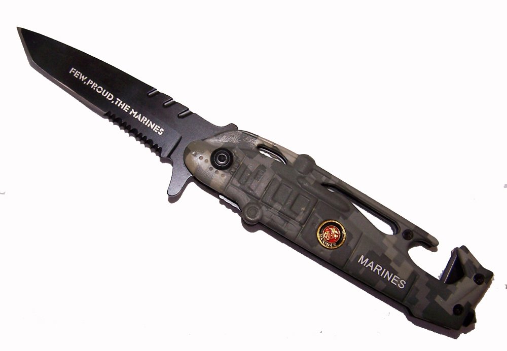 Military Grade Folding Knife with Camouflage Helicopter Handle & Window Breaker - Tactical Survival Tool for Camping, Hiking, and Emergency Preparedness