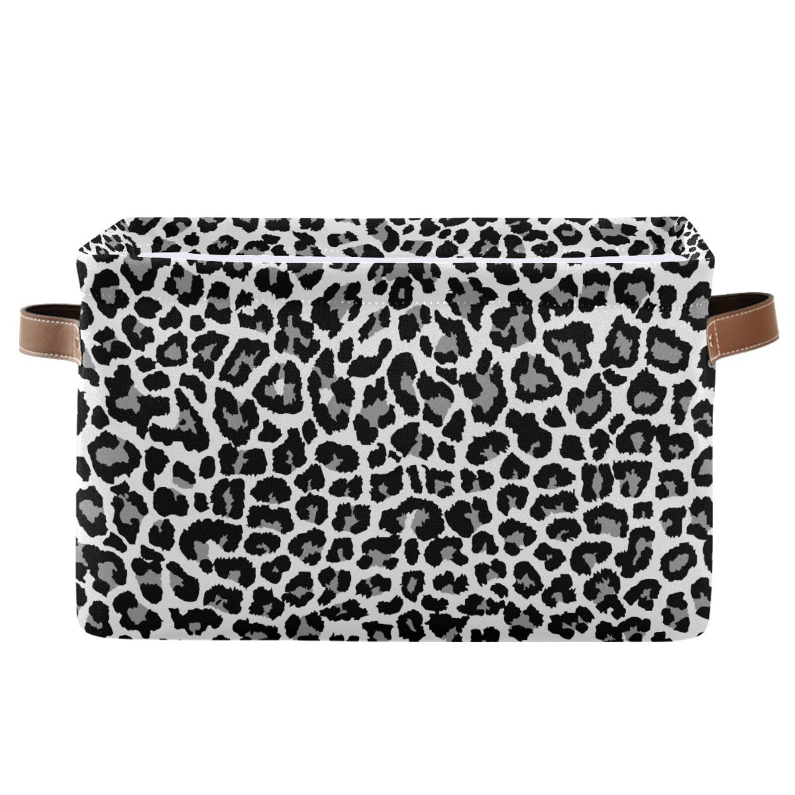 Foldable Leopard Storage Basket with Handles - Home & Office Organizer Box