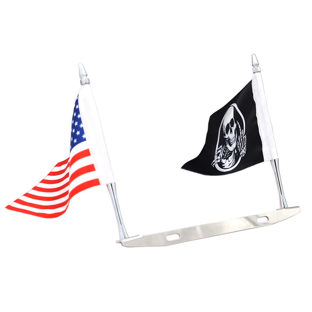 GUAIMI Double Motorcycle Flag Holder - License Plate Mounted for American Flag & Skeleton Middle Finger Flag | Durable Bike Accessories for Patriotism & Biker Pride (Ideal for Motorcycle Rallies, Parades & Road Trips)