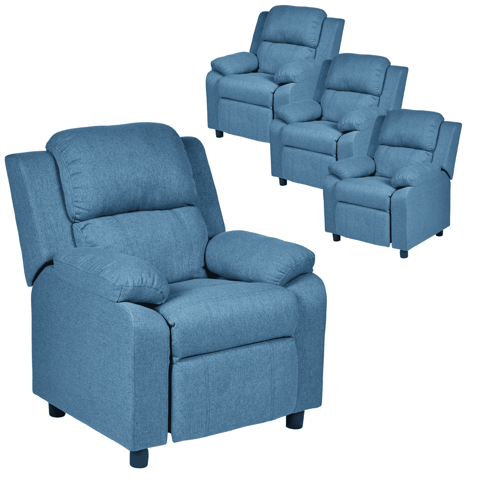 4-Piece Erika Navy Blue Recliner Sofa Set - Comfortable Lounge Armchair for Adults - Perfect for Living Room, Home Theater & Relaxation Spaces