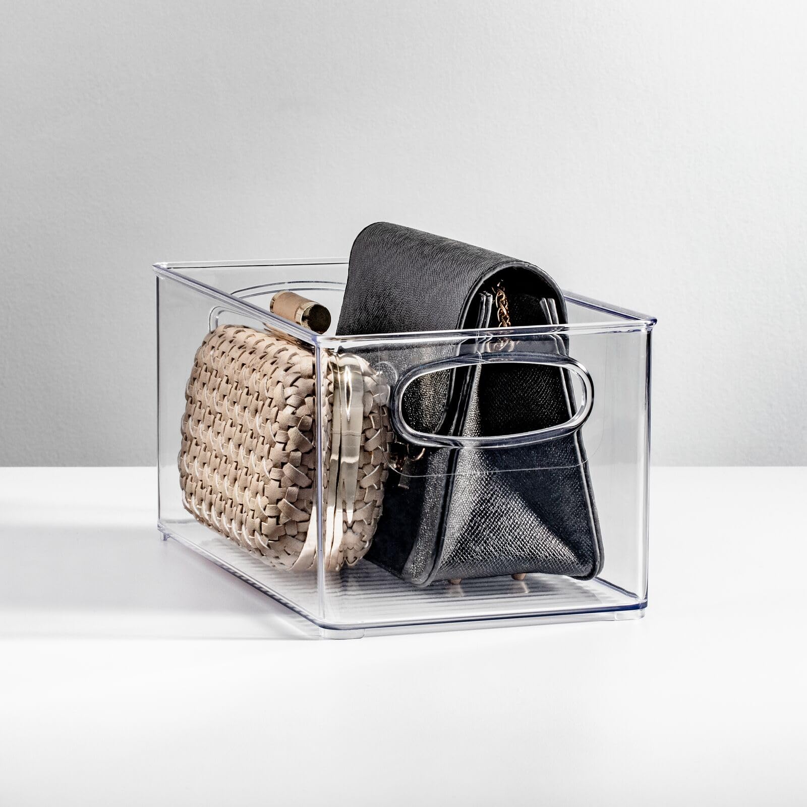 mDesign Plastic Closet Organizer Bins with Handles - 8-Pack Clear Storage Baskets for Bedroom, Bathroom, Cabinet & Entryway - Perfect for Sweaters, Purses & Home Organization - Ligne Collection Storage Solution