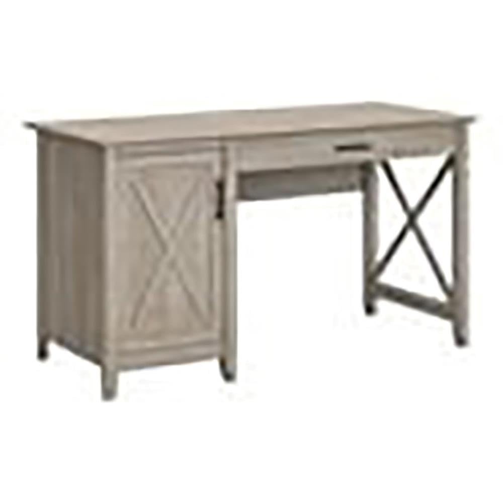 Farmhouse Style Gray Wood Computer Desk with Storage Shelf - Rustic Home Office Desk for Remote Work & Study