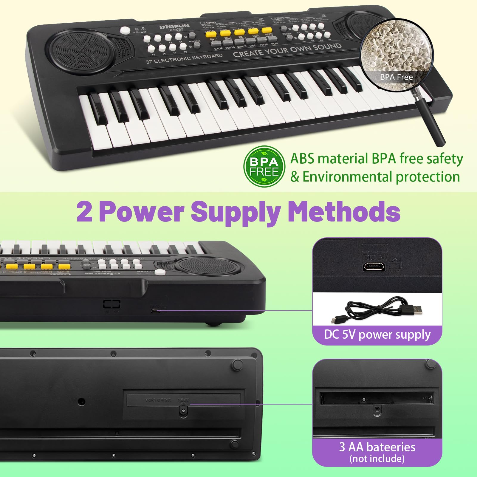 37-Key Kids Piano Keyboard - Portable Electric Piano Toy for Ages 3-9 | Home & Classroom Learning