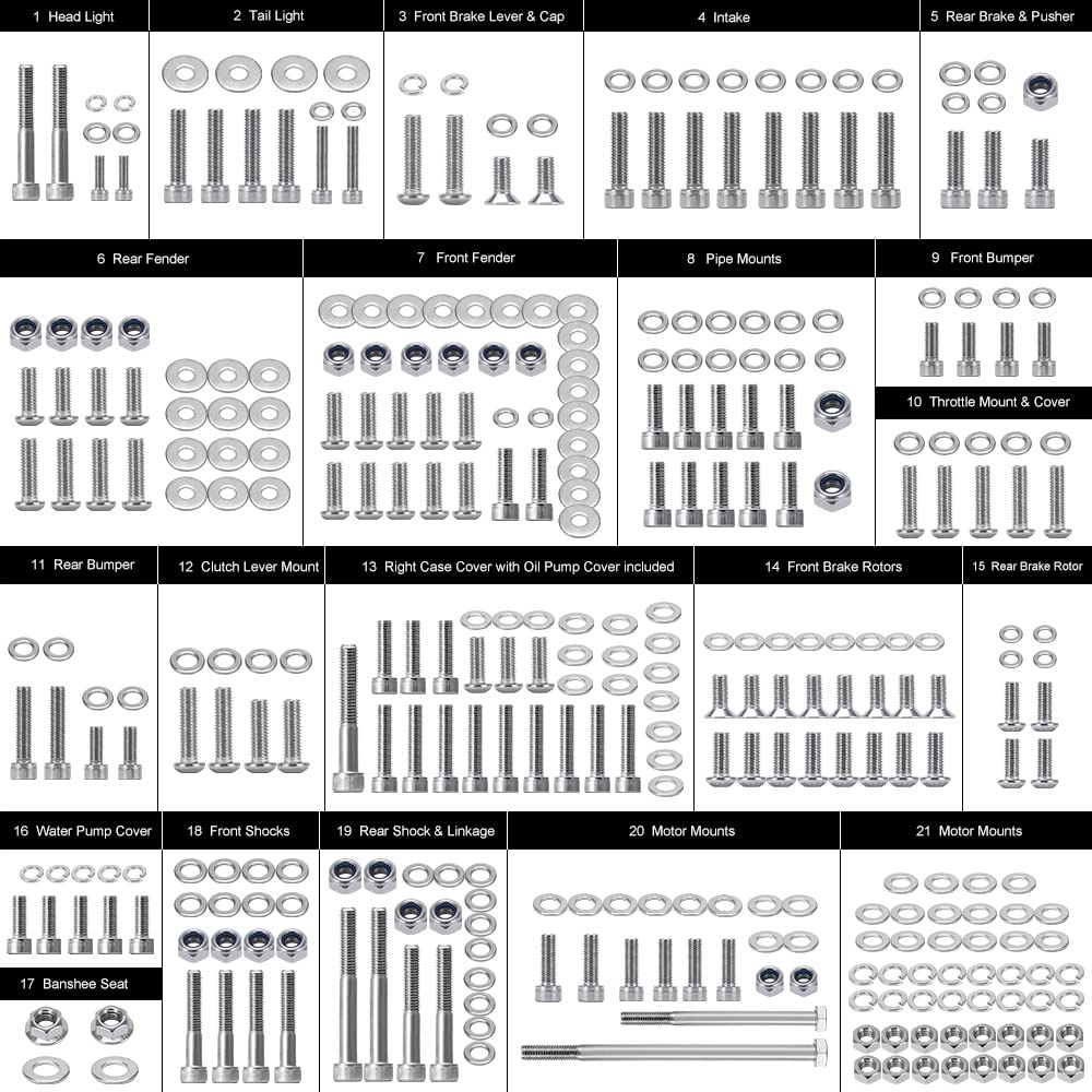 304 Stainless Steel 662-Piece Bolt Screw Nut Washer Fastener Kit - Polished Finish for YAMAHA YFZ350 YFZ350 Banshee ATV - Complete Hardware Set for Motorcycle & ATV Repairs, Maintenance & DIY Projects