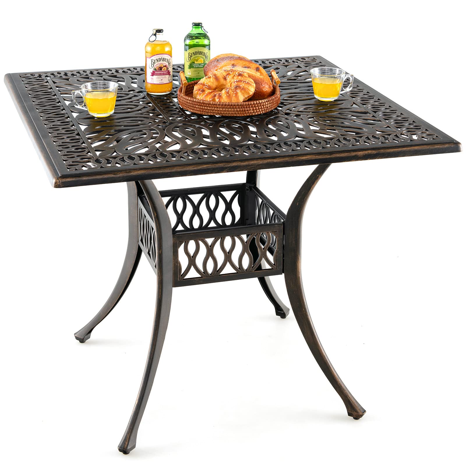 Tangkula 35.4 Inch All-Weather Outdoor Square Dining Table - Heavy Duty Cast Aluminum Patio Table with 2.2