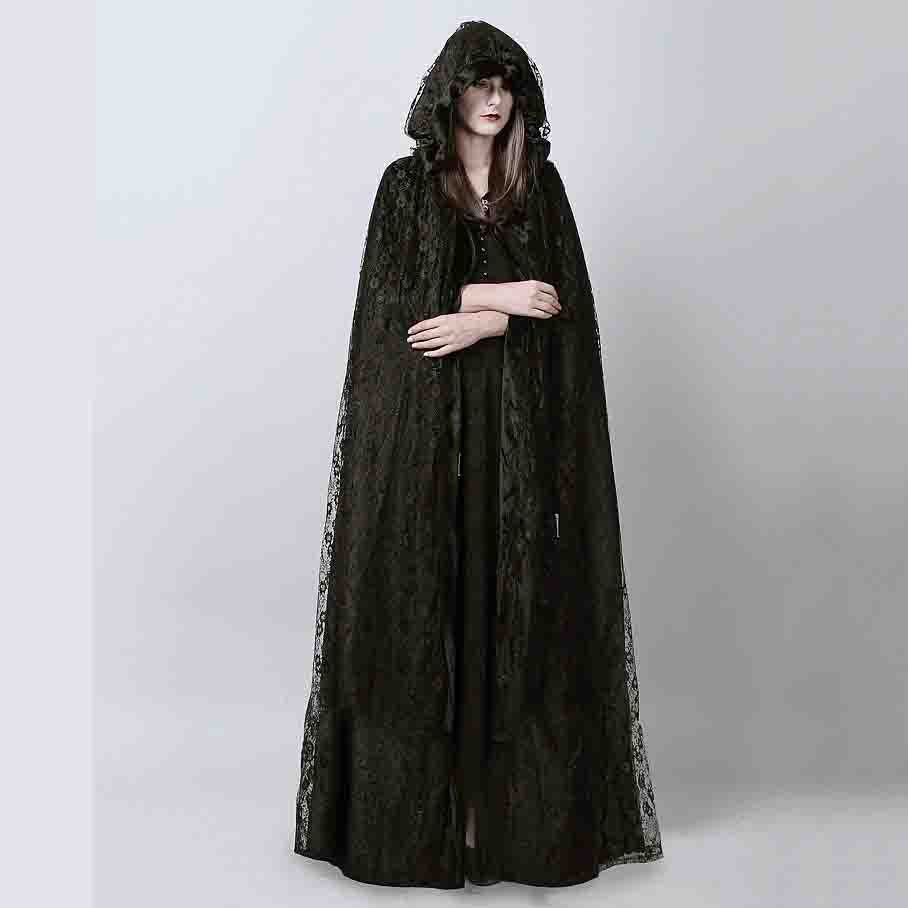 Elegant Halloween Lace Net Cape for Women - Gothic Witch Costume Accessory for Parties & Cosplay