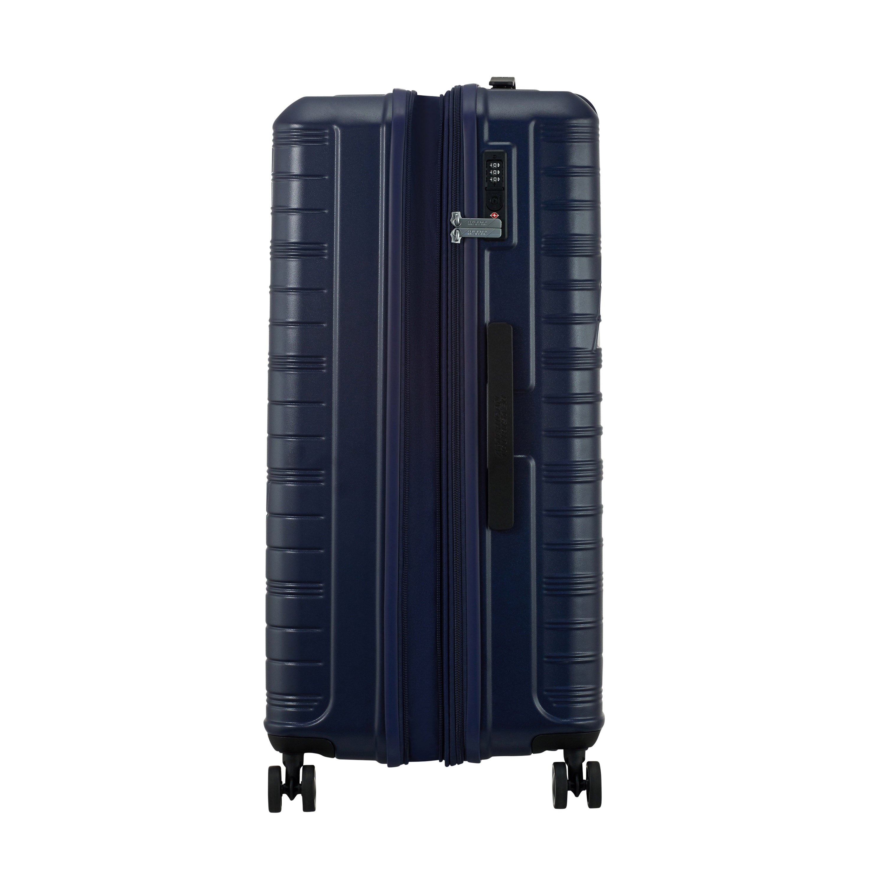 American Tourister Surftime Spinner 3-Piece Luggage Set - Lightweight Expandable Suitcase with 360° Wheels for Travel, Vacation & Business Trips (Black/Blue) - Perfect for Airplane Carry-On & Checked Baggage