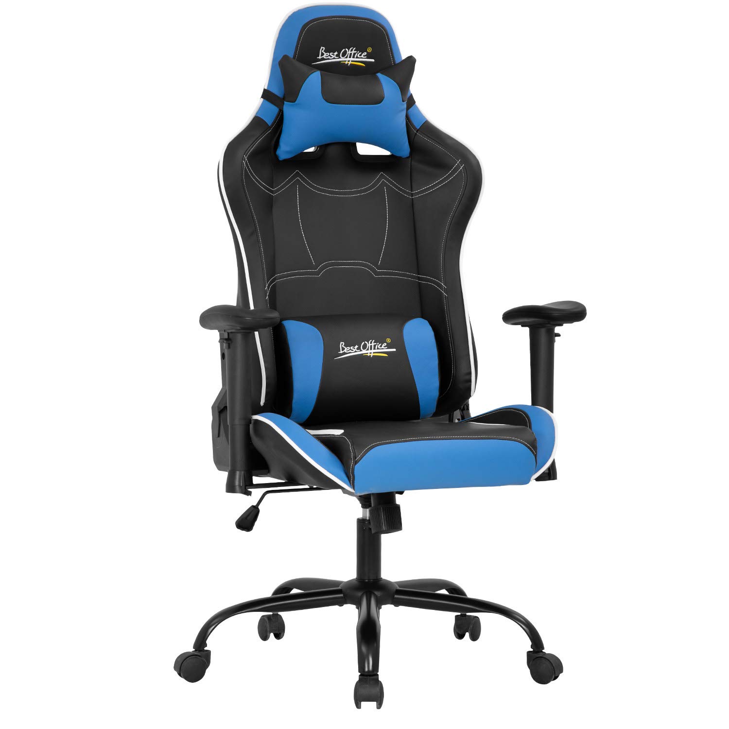 Ergonomic PC Gaming Chair - Adjustable Racing Computer Desk Chair with Lumbar Support & Headrest - PU Leather E-Sports Office Chair with Armrests & Swivel Base (Blue) - Perfect for Home Gaming Setup, Workstation & Streaming Studio