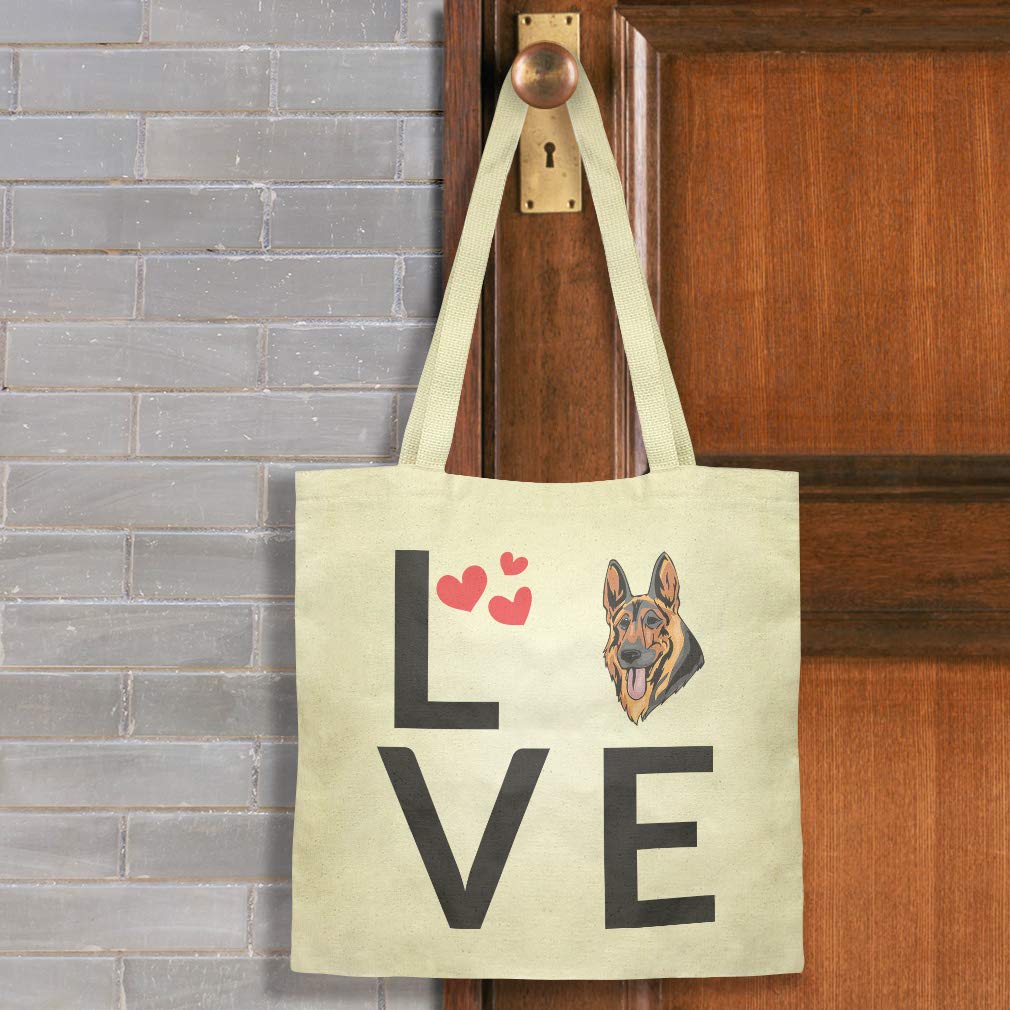 Custom Canvas Tote Bag with German Shepherd Dog & Hearts Print - Reusable Shopping & Beach Bag for Women - Perfect for Groceries, Travel & Daily Use