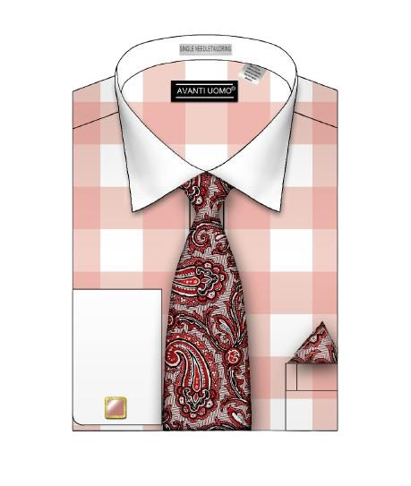 AVANTI UOMO Men's Casual Shirt - Pastel Color Big Check Pattern Button Down Shirt DS3824P2 Coral | Perfect for Office, Date Night & Spring Summer Outfits