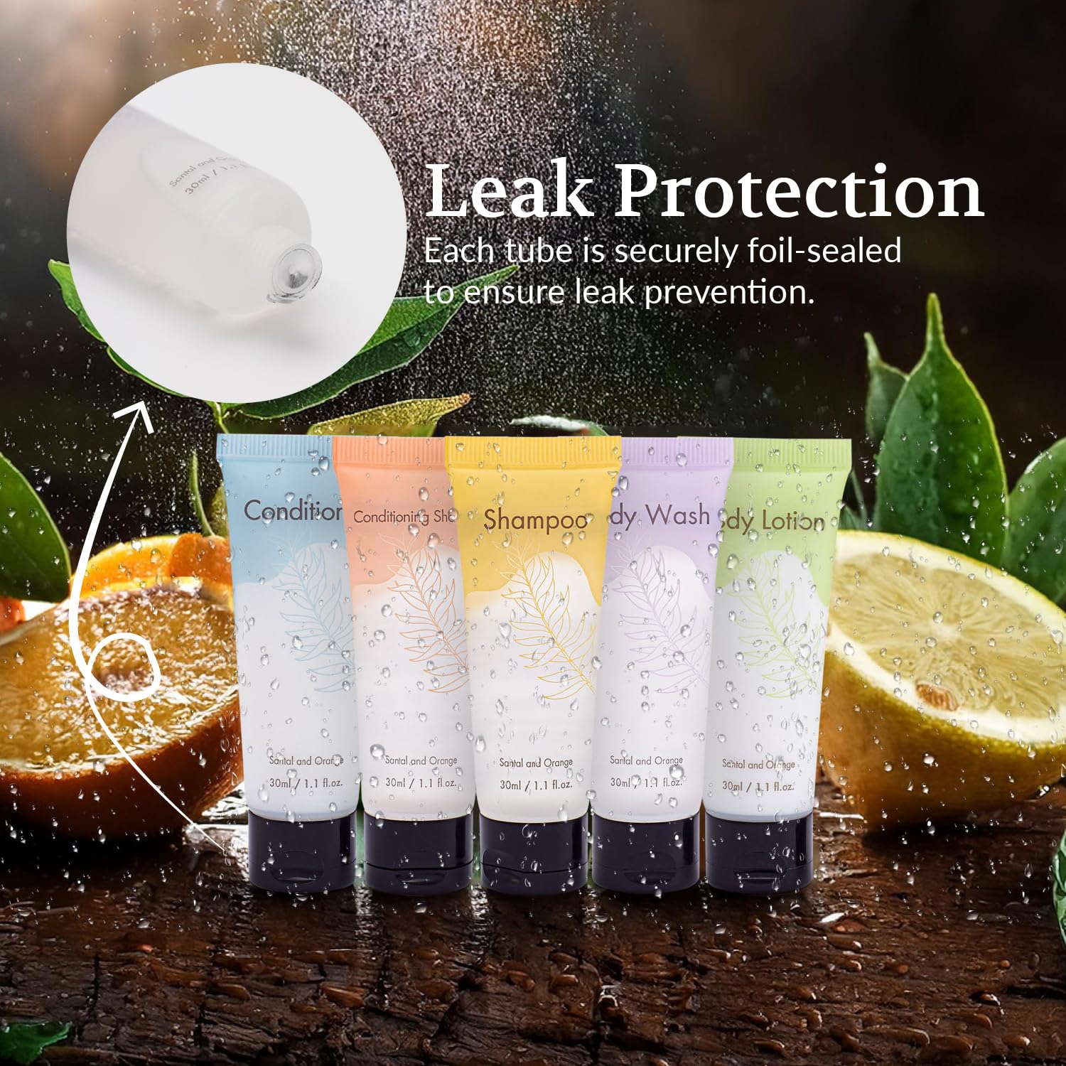 Leak-Proof Travel Size Body Wash 1 Oz (200 Pack) - Sandalwood & Orange Scented Bulk Hotel Amenities | Perfect for Hospitality Industry, Hotels, Spas & Travel Toiletries