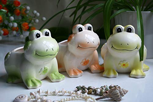 Ceramic Cartoon Frog Planter - Cute Succulent & Flower Pot with Drainage Hole - Green Home Decor for Indoor Plants, Office Desk or Garden Decor