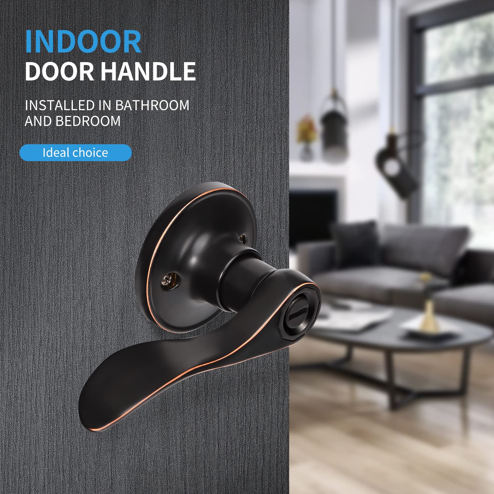 Infun 3 Pack Oil Rubbed Bronze Door Levers - Keyless Privacy Door Lockset for Bedroom & Bathroom, Elegant Wave Handle Design - Perfect for Home Interior, Office, and Rental Properties (Lock from Inside)