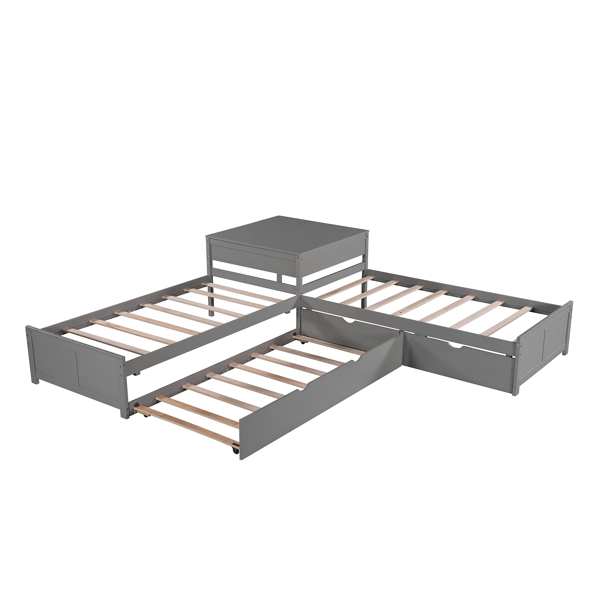 Merax L-Shaped Twin Platform Bed with Trundle & Built-in Desk - Space-Saving Wooden Bed Frame with Storage Drawers for Teens & Small Rooms - Perfect for Dorm, Apartment or Guest Room