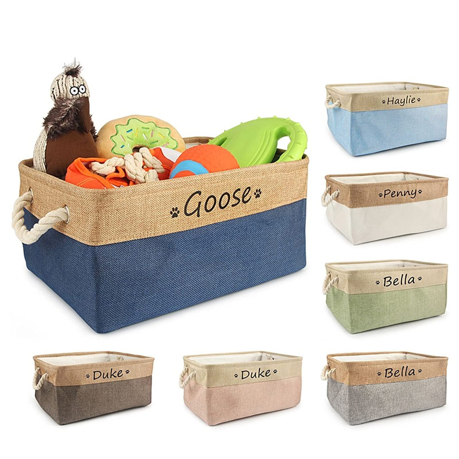 **Personalized Dog Toy Basket with Name - Paw Print Pet Food Storage Container & Dog Toy Organizer - Small Dog Toy Box for Puppy Supplies (36X27X17cm) - Perfect for Pet Room Decor & Dog Gift Ideas**