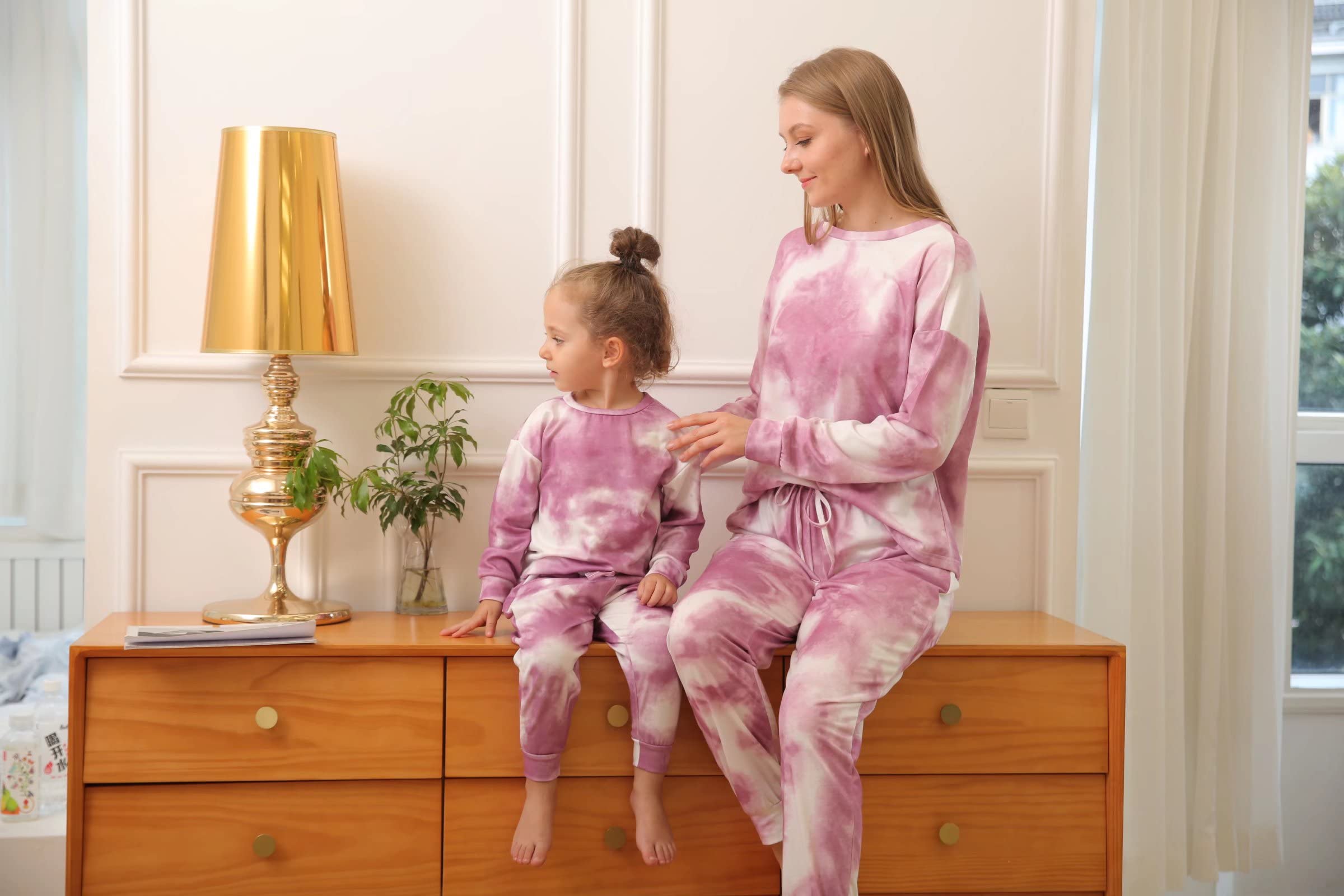 Mommy and Me Tie Dye Matching Sweatshirt & Jogger Pants Set - Cute Baby Girl Outfits, Long Sleeve Pullover Lounge Wear for Family Photos & Casual Outings