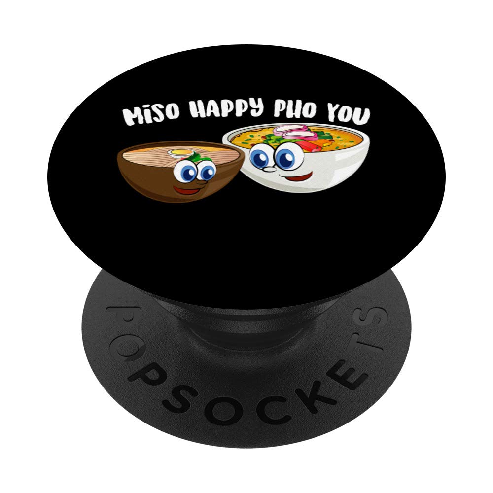 Funny Asian Food Soup Lover Gift - Cute Miso Happy Pho PopSockets PopGrip | Swappable Phone & Tablet Grip | Perfect for Ramen Lovers & Bubble Tea Fans