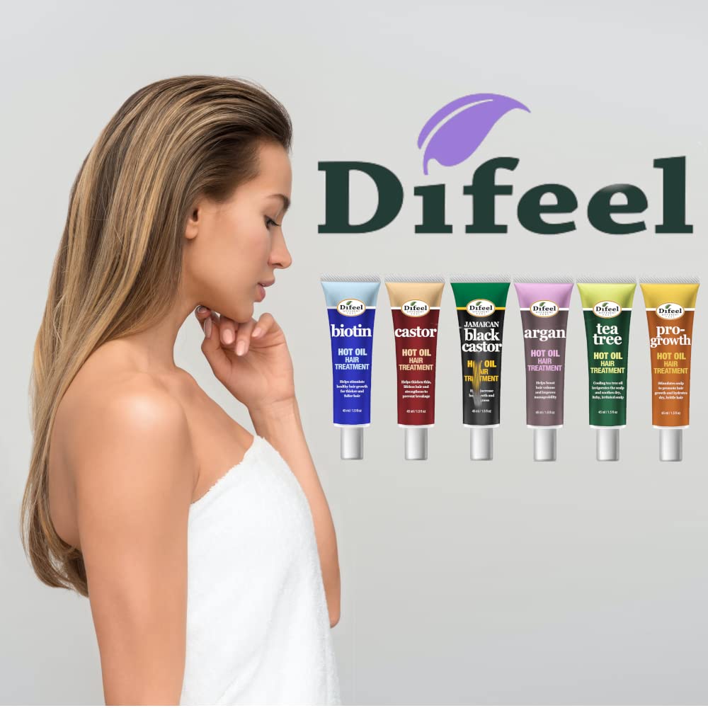 Difeel Hot Oil Hair Treatment with Castor Oil 1.5 oz - Deep Conditioning for Dry, Damaged Hair - Perfect for At-Home Spa Days & Salon-Quality Results