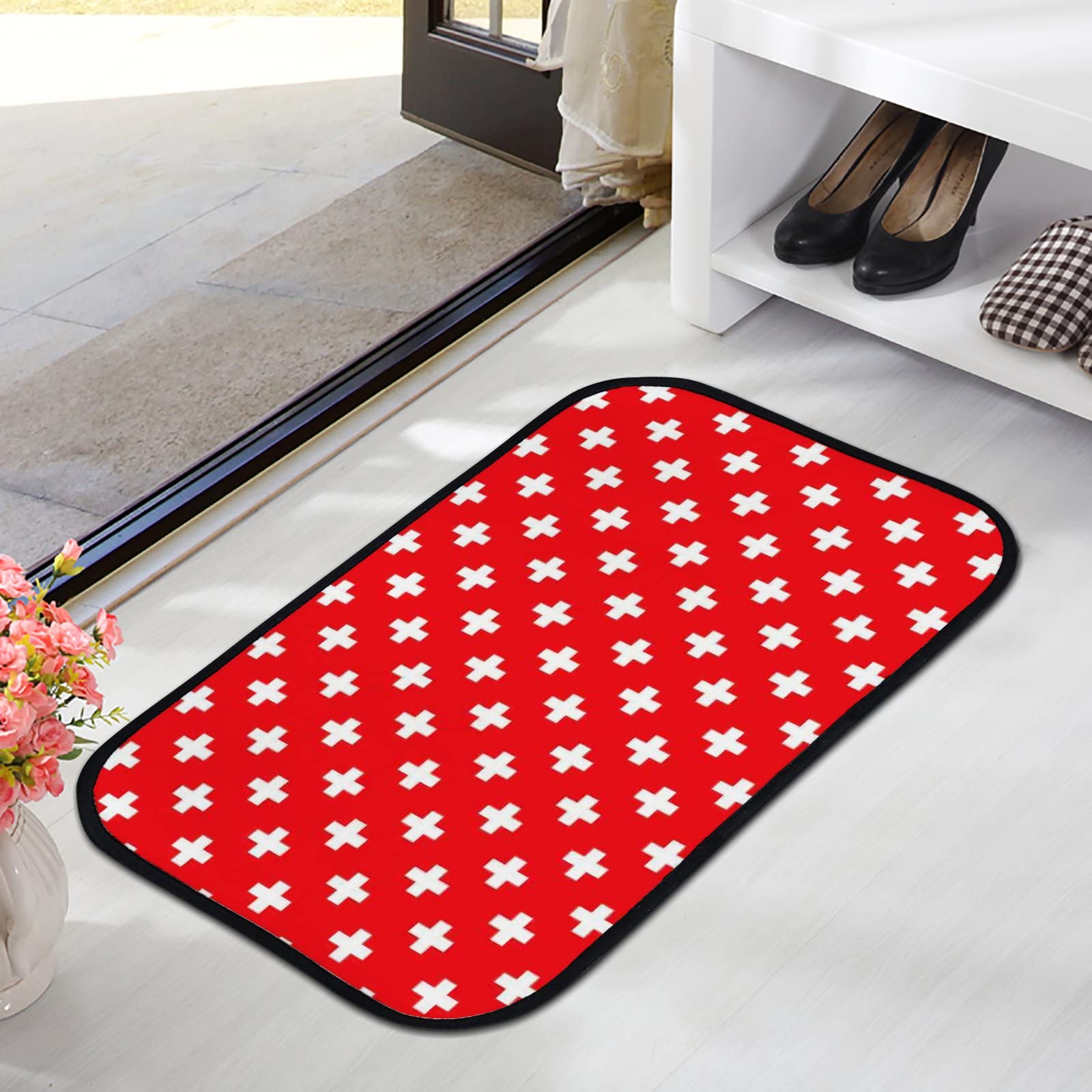 Non-Slip Washable Foam Area Rugs - Soft Geometric Pattern Bath & Kitchen Mat - 23.6x15.7 Inch Indoor/Outdoor Home Decor Rug - Perfect for Bathrooms, Kitchens, Dorms and Playrooms