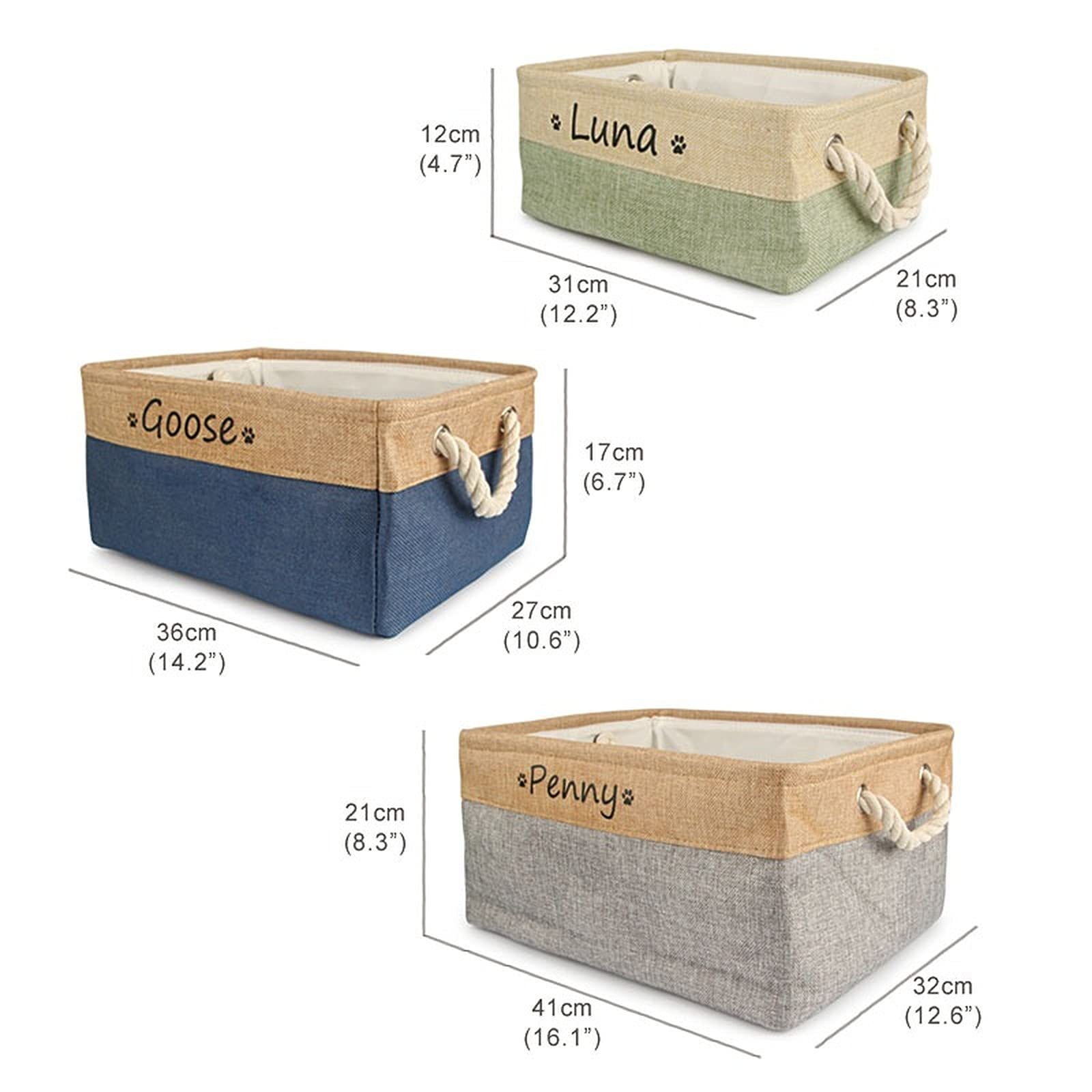 **Personalized Dog Toy Basket with Name - Paw Print Pet Food Storage Container & Dog Toy Organizer - Small Dog Toy Box for Puppy Supplies (36X27X17cm) - Perfect for Pet Room Decor & Dog Gift Ideas**