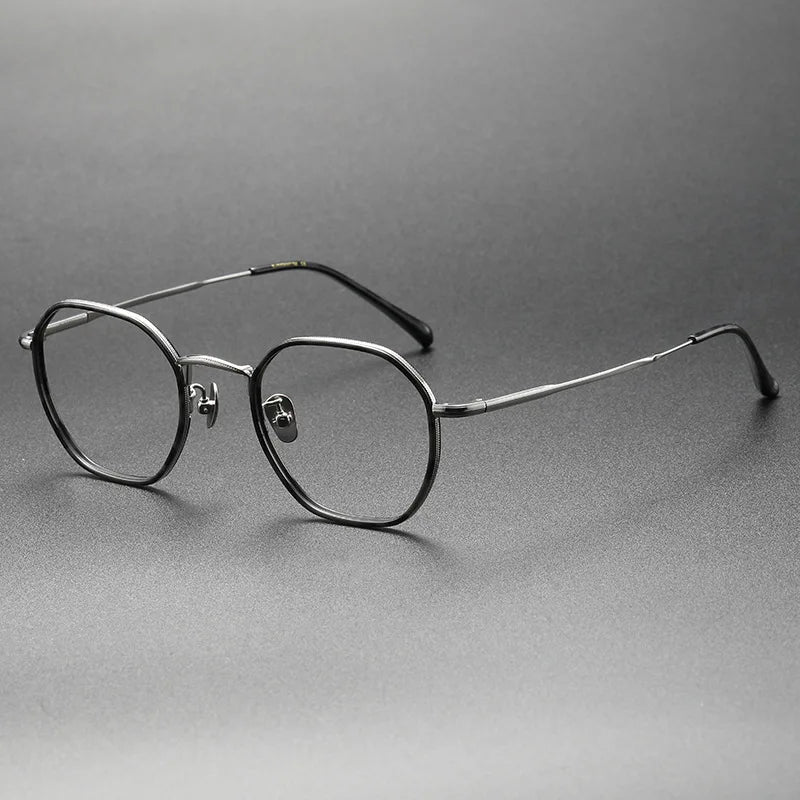 Aimee Men's Full Rim Polygon Round Titanium Acetate Eyeglasses 8502 - Lightweight & Durable Frame for Work, Reading & Everyday Use