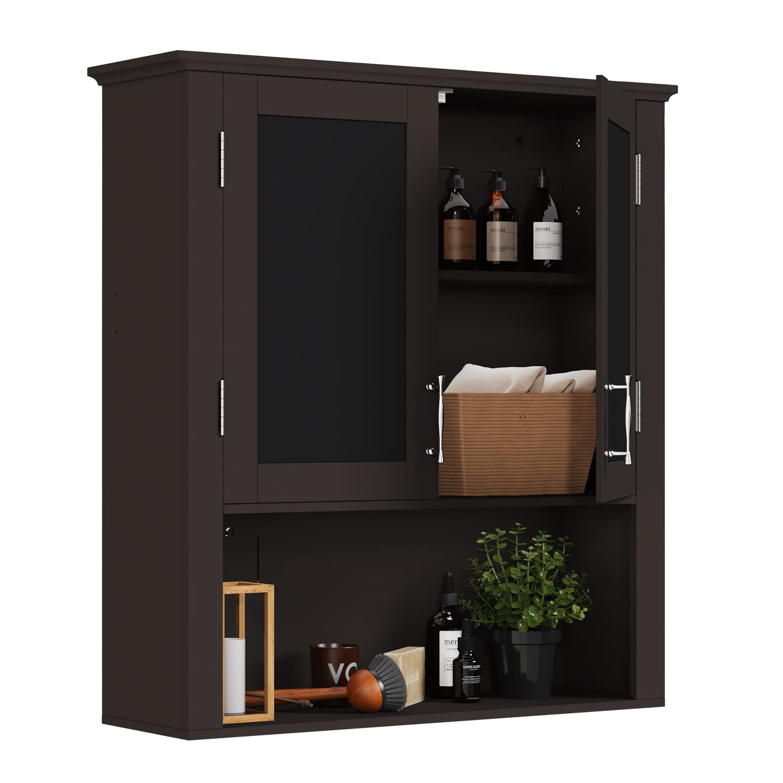 MEETWARM Wall Mounted Bathroom Cabinet with Adjustable Shelves - Double Door Wood Medicine Storage Organizer for Over The Toilet Space - Perfect for Bathroom Organization and Small Space Storage