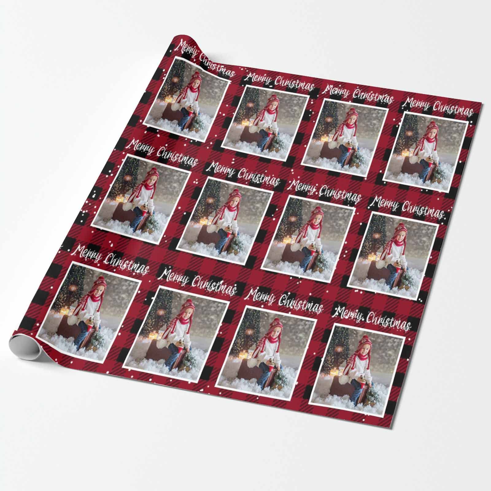 MyPupSocks Custom Photo Wrapping Paper - Personalized Printed Gift Wrap Roll with Christmas Plaid Design for Birthday, Wedding & Holiday Presents (5 Rolls) - Perfect for Grandma, Grandpa & Friends Gifts