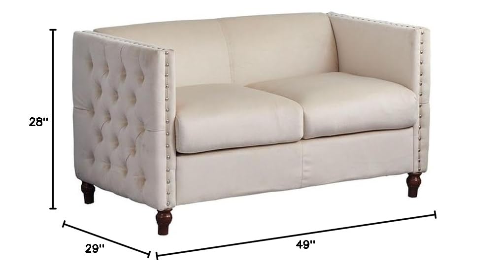 Luxury Avin Velvet Nail Head Loveseat Sofa - Beige Upholstered Living Room Furniture for Small Spaces | Perfect for Apartments, Condos & Cozy Home Decor